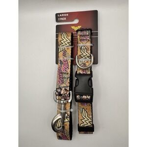 Wonder Woman Dog Collar & Leash Set Large 16"-26" DC Comics Adjustable 2 Pieces